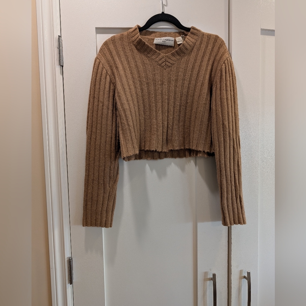 Dolce And Gabbana 100% Camel Hair Cropped Sweater,50
